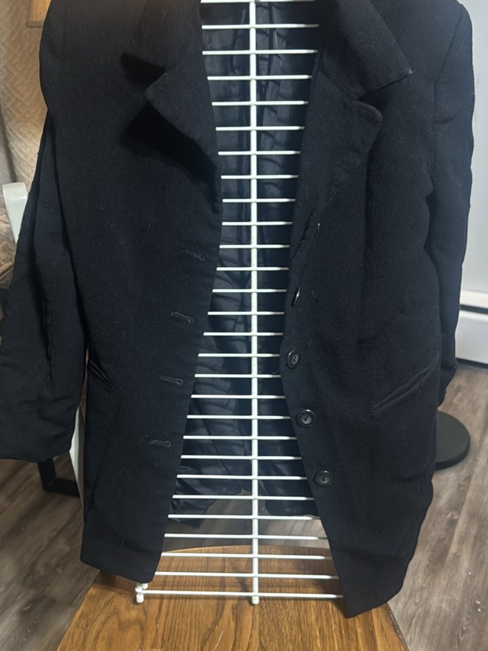 Jones New York Black Wool-Blend Pea Coat with Button Front